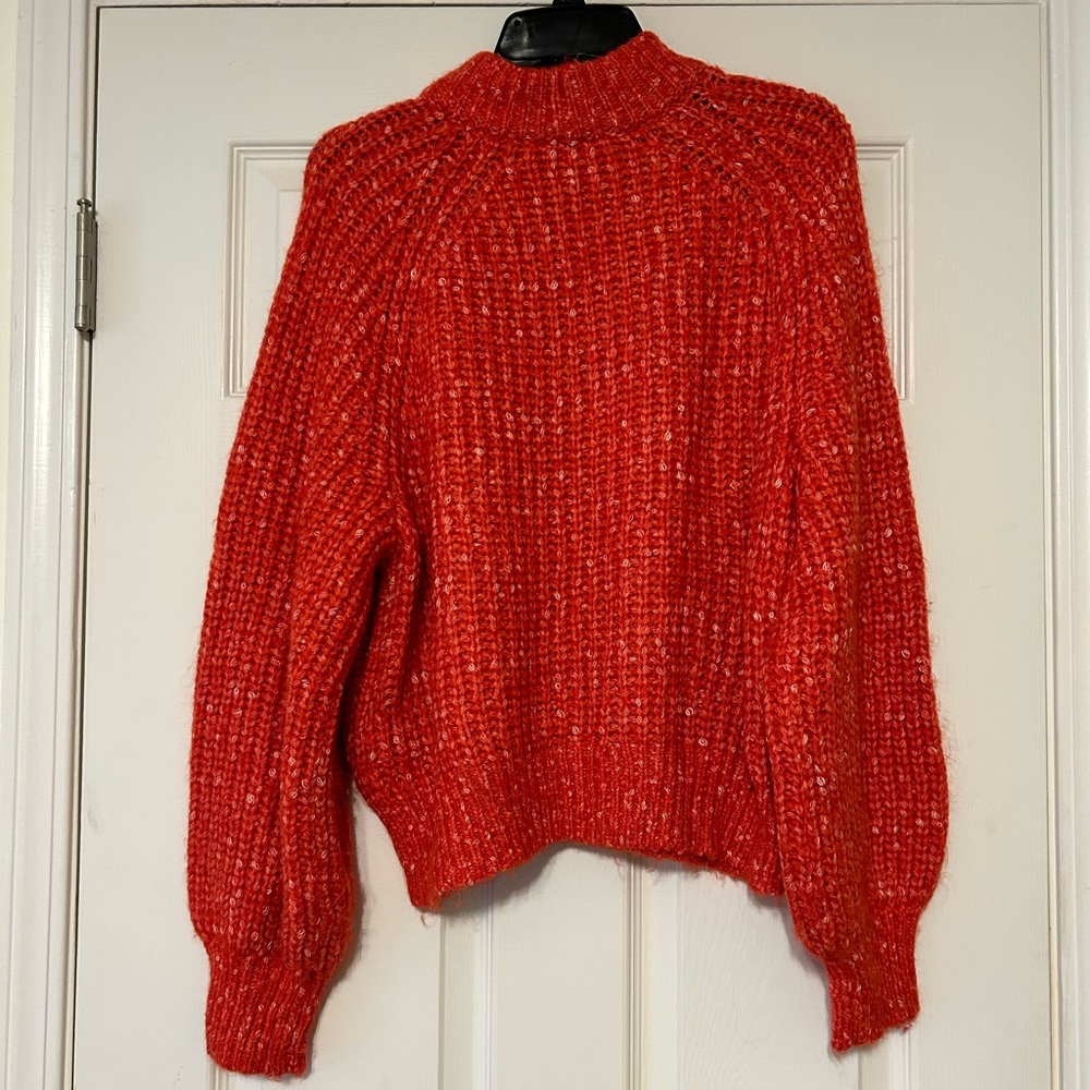 Red/orange chunky sweater. Very soft! Size L.